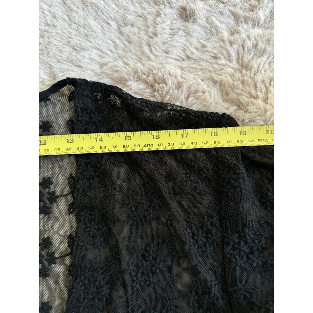 H&M Floral Embroidered Black Mesh Sheer Fringe Boho Kimono Poncho Whimsigoth - Picture 5 of 7